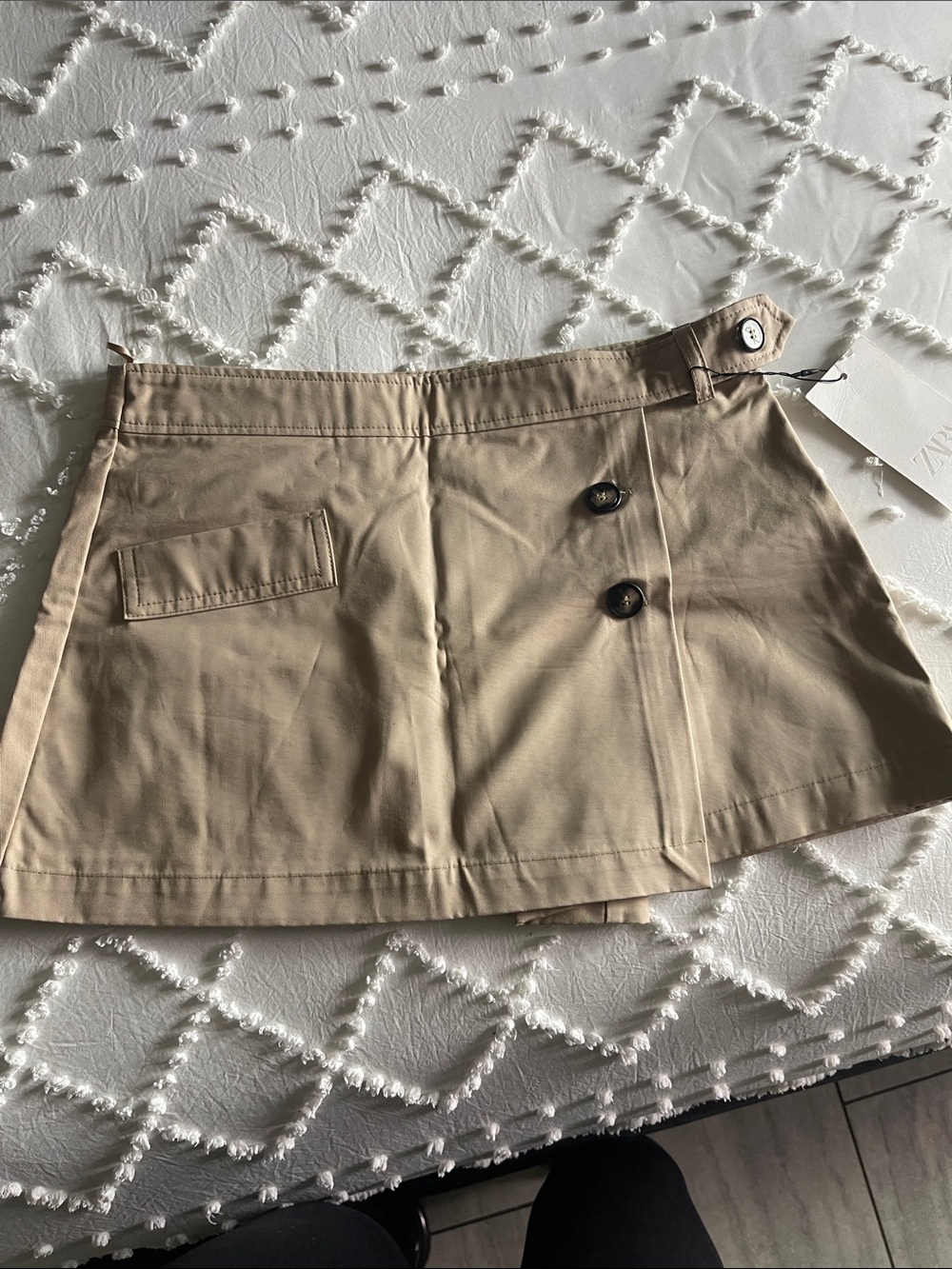 Zara Beige Mini Skirt with Button Detail